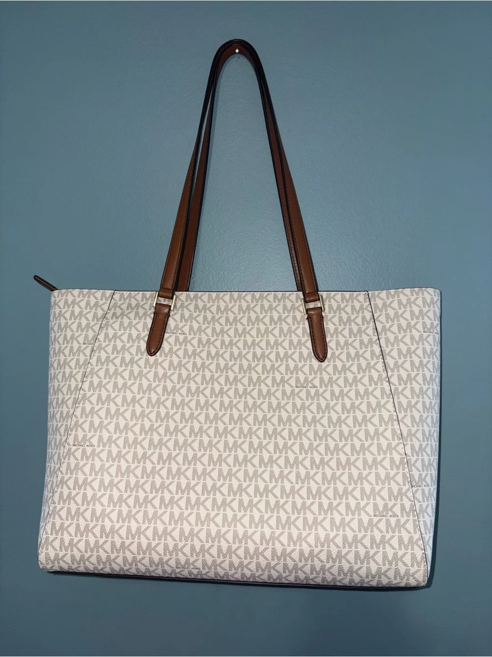 Michael Kors Cream Logo Tote with Brown Leather Straps - Picture 6 of 6